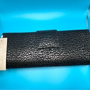 Taleen Saro Lifestyle Black-on-black leopard print clutch crossbody option